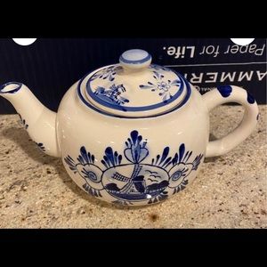Vintage Blue & White Personal Teapot with Dutch Windmill Pattern - Nobel Ball